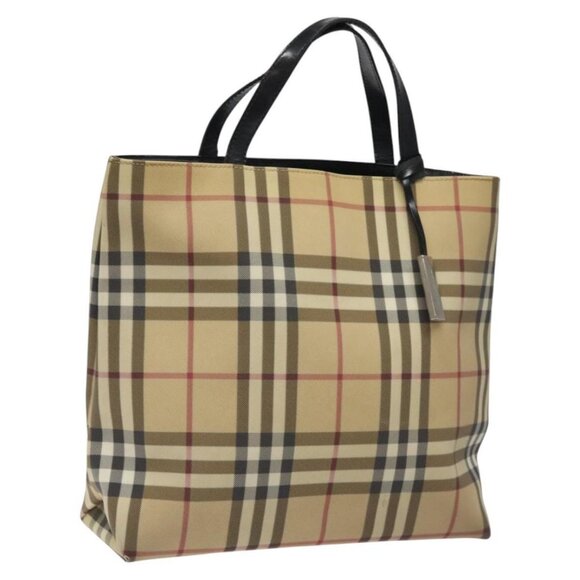 BURBERRY Nova Check Hand Bag PVC Beige Black Silver Auth BD1373 - Picture 1 of 16